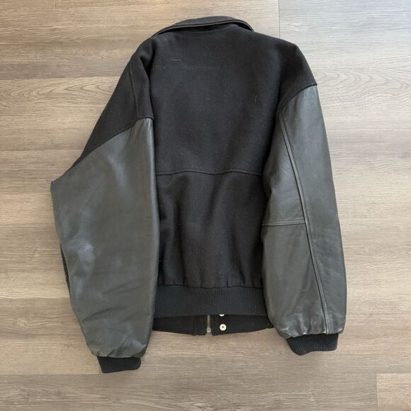 Vintage Mercedes Benz Men's SZ XL Black Varsity Jacket Wool Leather HTF - Picture 9 of 9